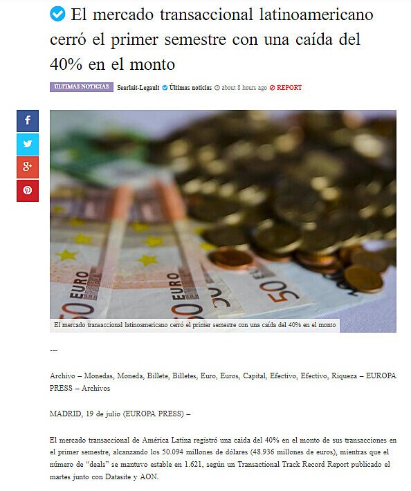 El mercado transaccional latinoamericano cerr el primer semestre con una cada del 40% en el monto